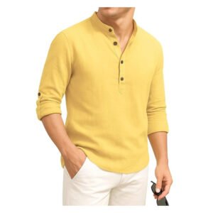 DEELMO Men's Cotton Blend Solid Regular Fit Full Sleeve Short Kurta