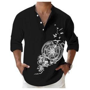 DEELMO Men's Cotton Blend Mandarin Collar Self One Design Full Sleeve Casual Short Kurta
